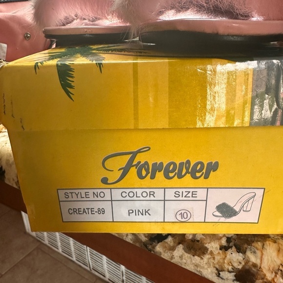 Forever Pink Rabbit Fur and Lucite Heeled "Boudoir" Slides - Picture 8 of 8